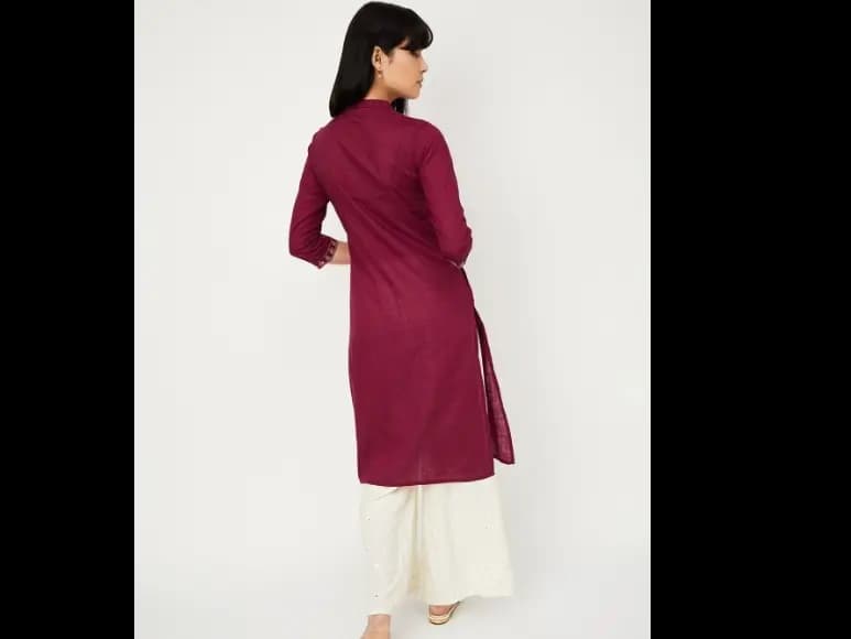 Floral Embroidered Mandarin Collar Cotton Straight Kurta (2)