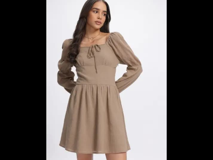 Drama Sleeves Textured A-Line Dress