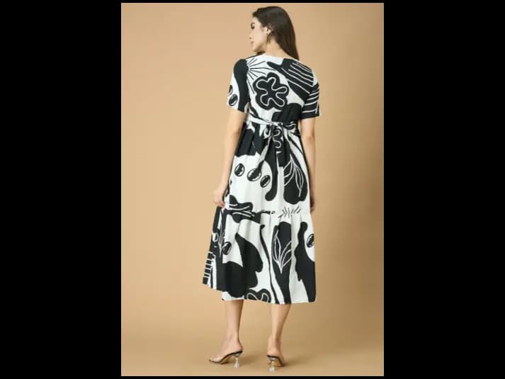 Women Cotton Printed Fit & Flare Midi Dress (5)