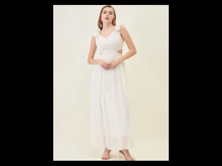 Women’s Fit & Flare Solid Cut Out Maxi Dress