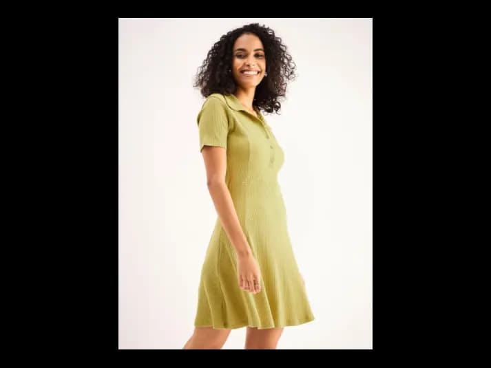 Shirt Collar Cotton Fit & Flare Dress (3)