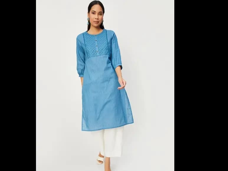 Ethnic Motifs Yoke Design Pure Cotton Straight Kurta (3)