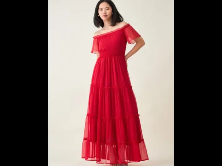 Women Off-Shoulder Layered Chiffon Maxi Dress (3)
