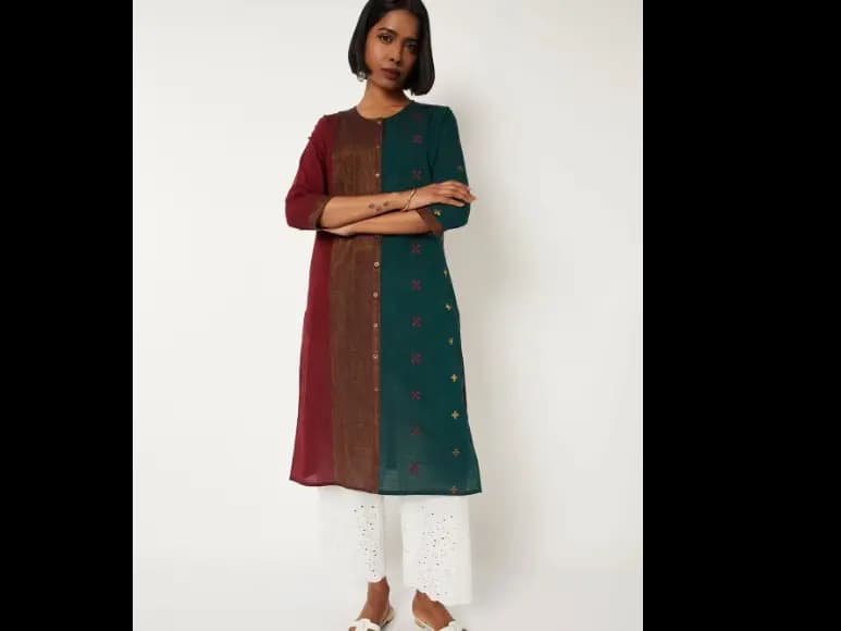 Women Colourblocked Daily Cotton Straight Kurta