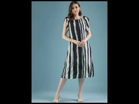 Black Striped Georgette A-Line Midi Dress