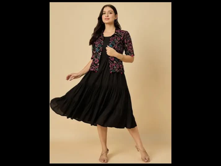Fit & Flare Midi Dress With Jacket