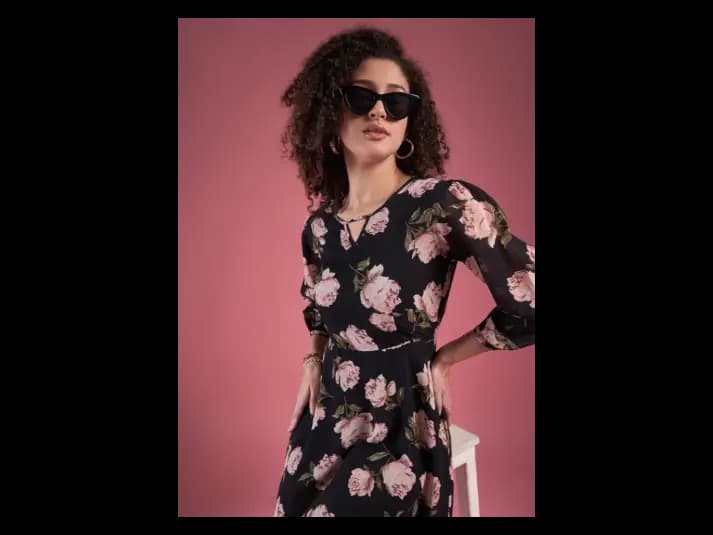 Floral Printed A-line Midi Dress (5)