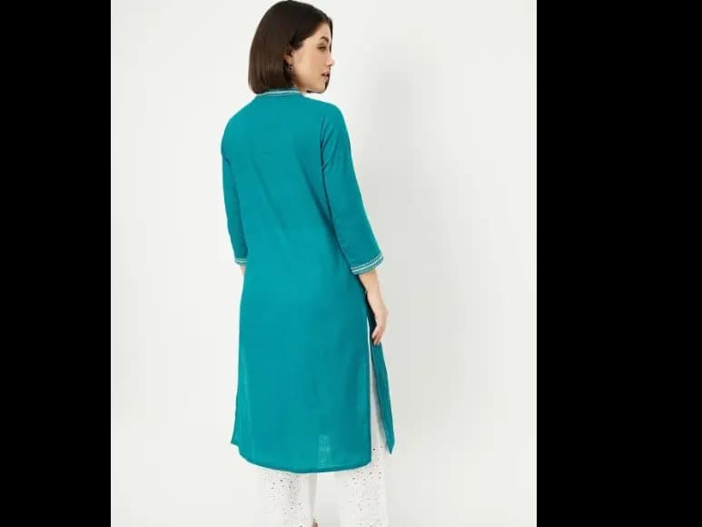 Max Thread Work Band Collar Straight Kurta (4)