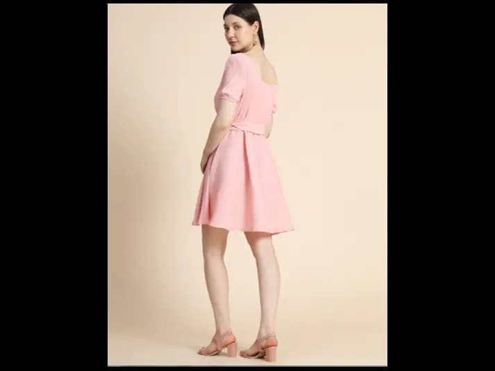 Fit & Flare Dress with Waist Tie-Up (2)