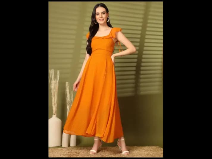 Women Square Neck Fit & Flare Maxi Dress
