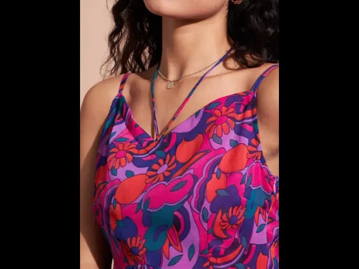 Floral Printed Shoulder Strap Fit and Flare Maxi Dress (6)