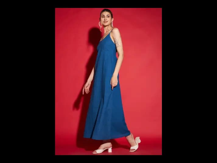 Blue Shoulder Straps A-Line Dress (3)