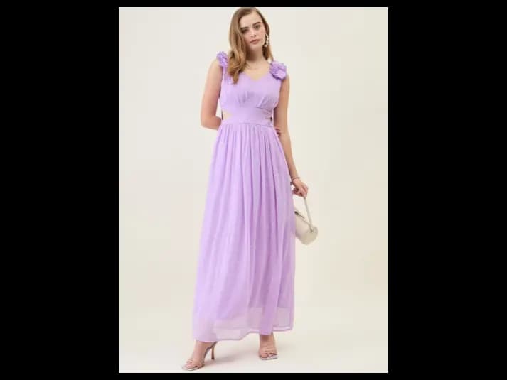 V-Neck Georgette Cut-Out Detailed Fit & Flare Maxi Dress (2)