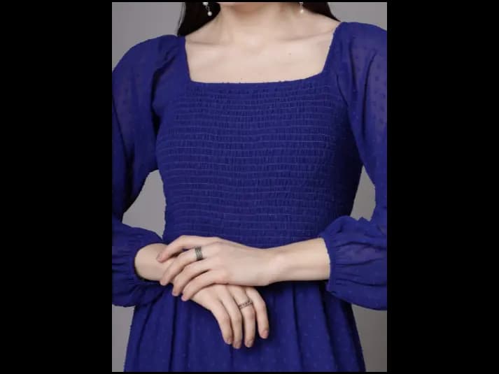Women Self Design Puff Sleeve Maxi Dress (6)