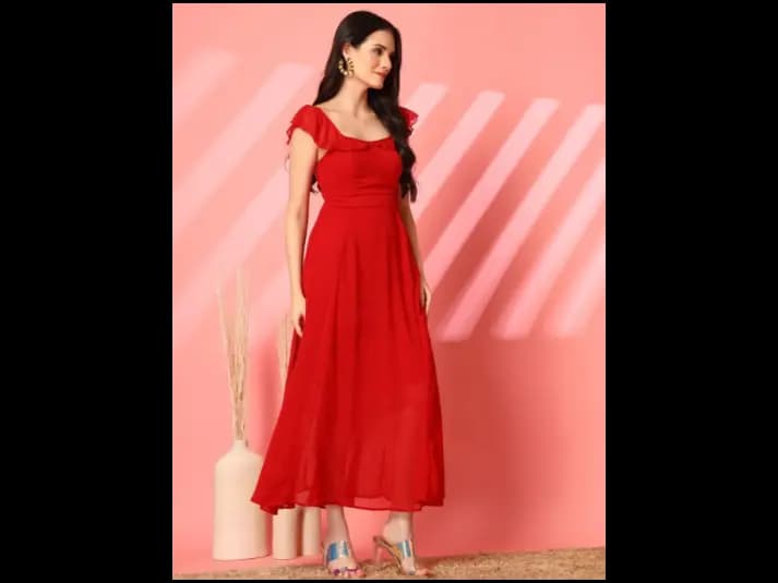 Women Square Neck Flared Sleeves Fit & Flare Maxi Dress (2)