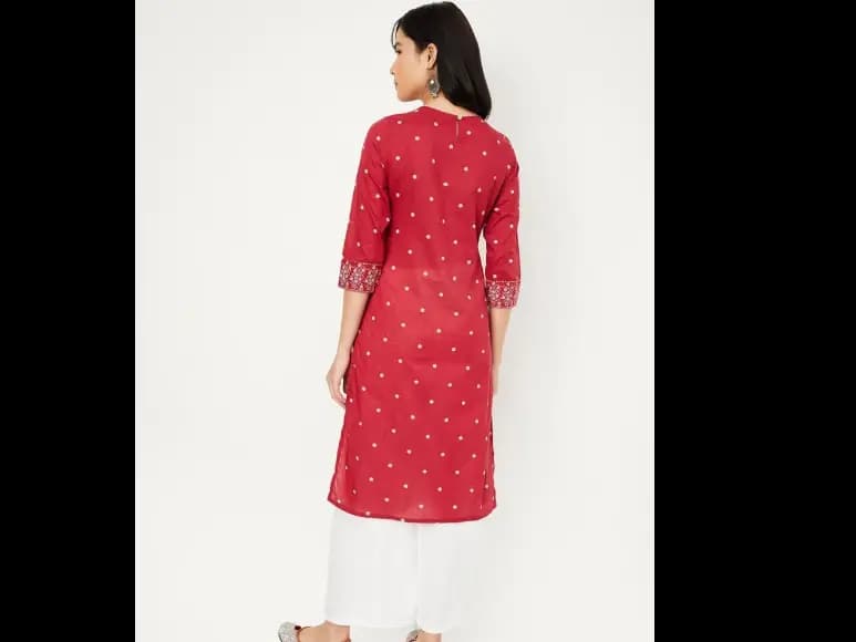 Floral Printed Round Neck Cotton Straight Kurta (4)