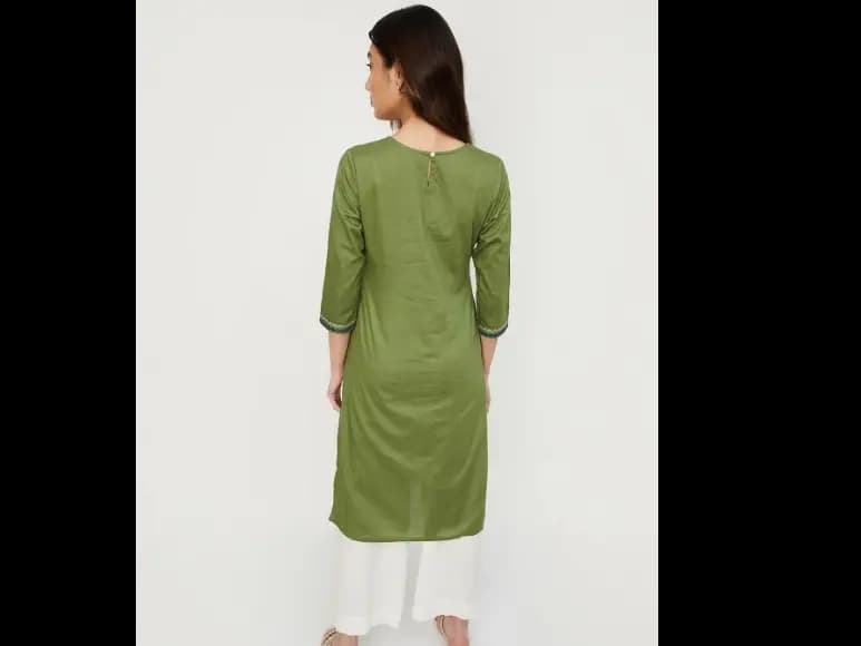 Geometric Woven Design Round Neck Thread Work Cotton Straight Kurta (4)