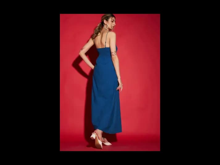 Blue Shoulder Straps A-Line Dress (4)