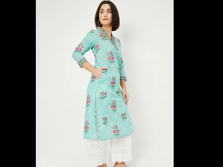 Floral Printed V Neck Straight Kurta