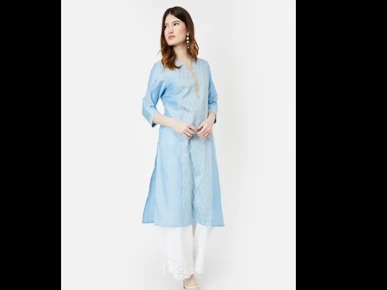 Ethnic Motifs Sequinned Embroidered Notch-Neck Straight Kurta (4)