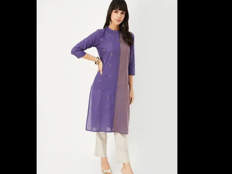 Colour Blocked Mandarin Collar Straight Kurta (2)