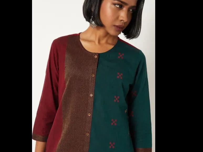 Women Colourblocked Daily Cotton Straight Kurta (2)