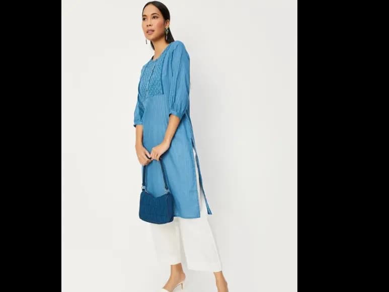 Ethnic Motifs Yoke Design Pure Cotton Straight Kurta