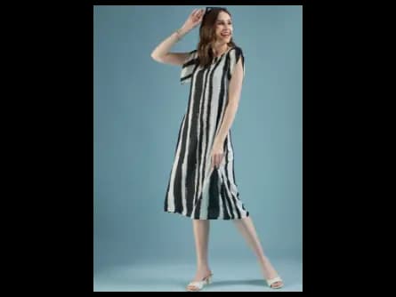 Black Striped Georgette A-Line Midi Dress (3)