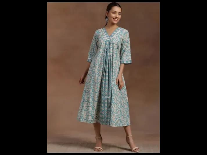 Floral Print Flared Sleeve A-Line Midi Dress (3)