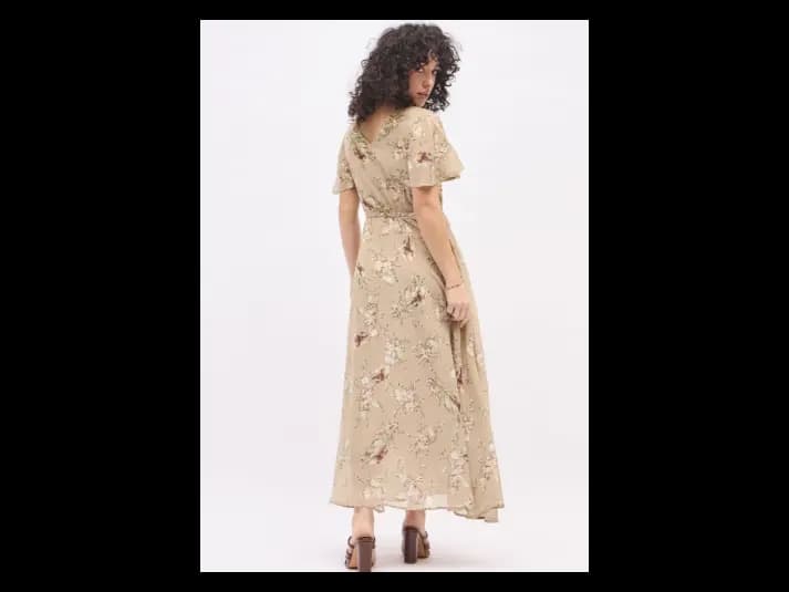Floral Print Flared Sleeve Georgette Empire Midi Dress (3)