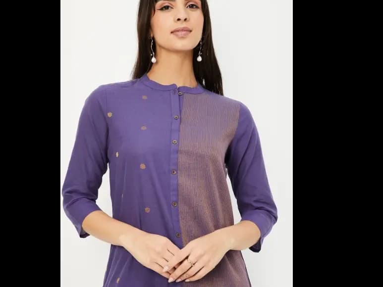 Colour Blocked Mandarin Collar Straight Kurta (4)
