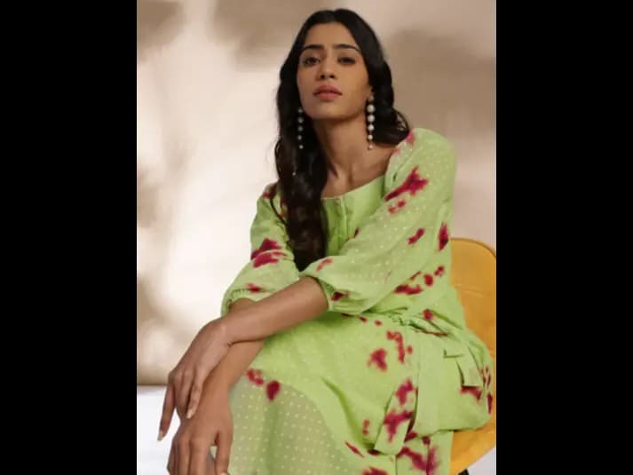 Light Green Dobby Georgette Tie & Dye A-Line Dress (3)