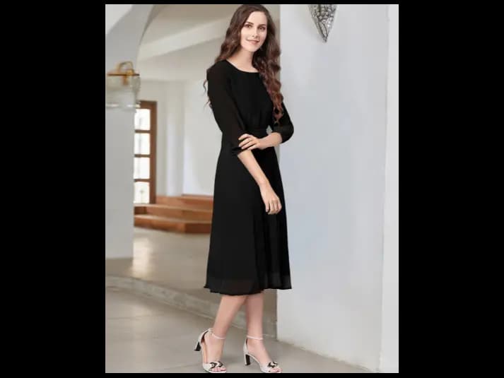 Fit & Flare Dress with Puffed Sleeves (4)