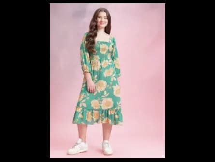 Floral Print Puff Sleeve Fit & Flare Dress