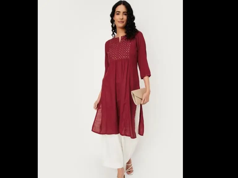 Floral Embroidered Notch Neck Straight Kurta (3)