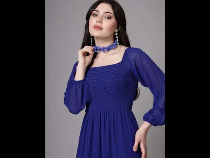 Women Self Design Puff Sleeve Maxi Dress (5)