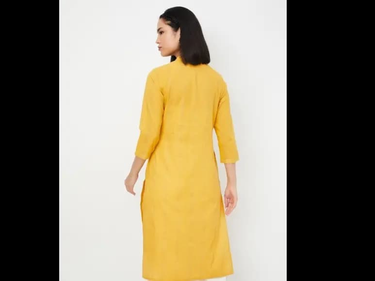 Striped Woven Design Band Collar Straight Kurtas