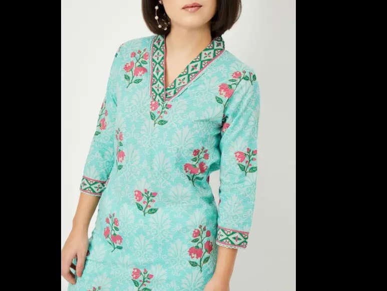 Floral Printed V Neck Straight Kurta (4)