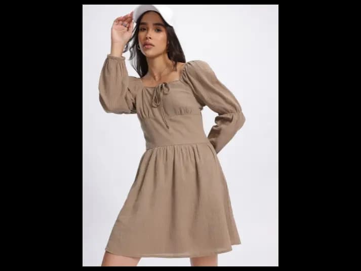 Drama Sleeves Textured A-Line Dress (3)