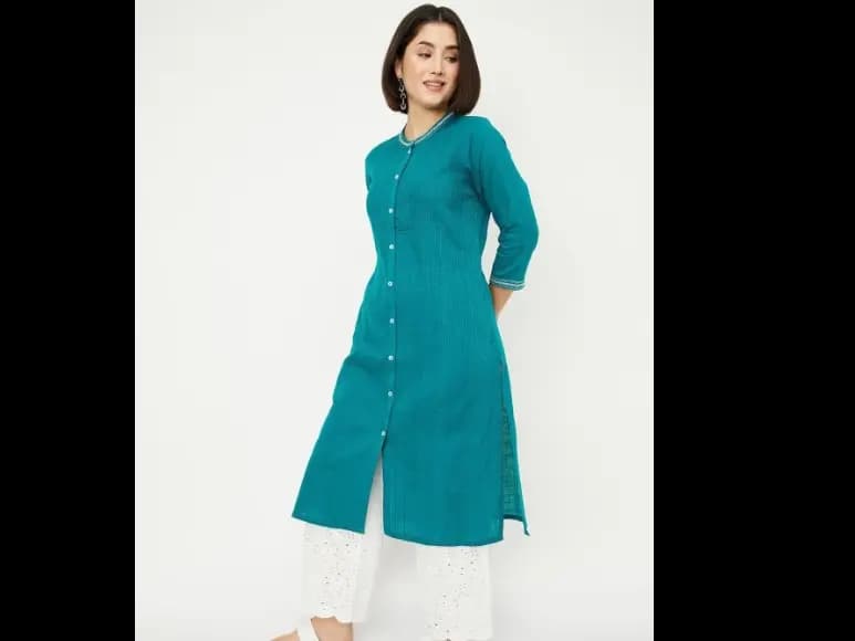 Max Thread Work Band Collar Straight Kurta (2)
