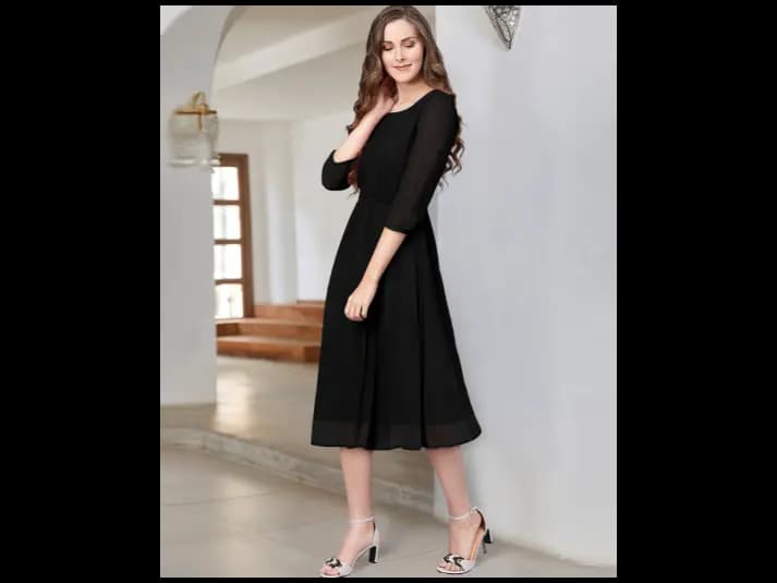 Fit & Flare Dress with Puffed Sleeves (5)