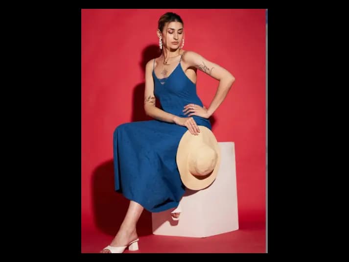 Blue Shoulder Straps A-Line Dress (6)