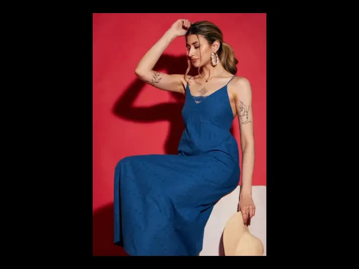 Blue Shoulder Straps A-Line Dress (5)