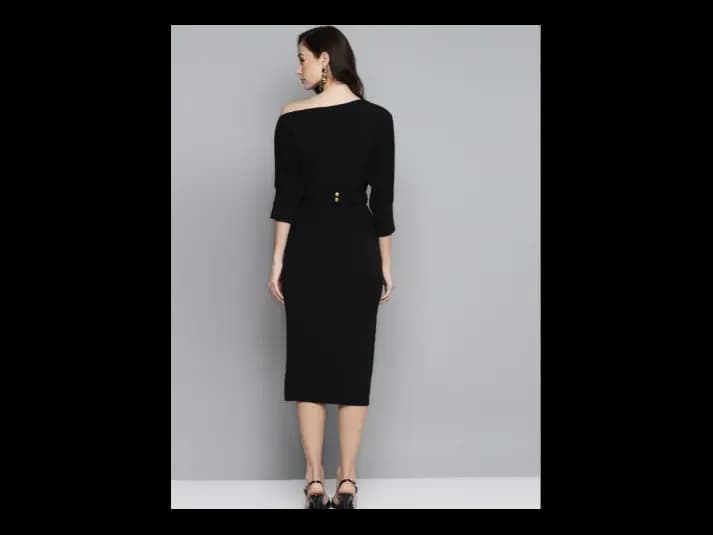 Black One-Shoulder Belted Drop Shoulder Midi Dress (4)