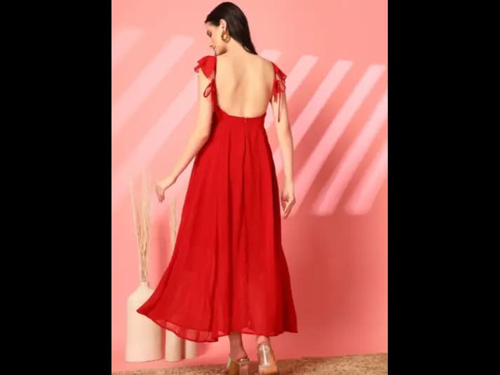 Women Square Neck Flared Sleeves Fit & Flare Maxi Dress (4)