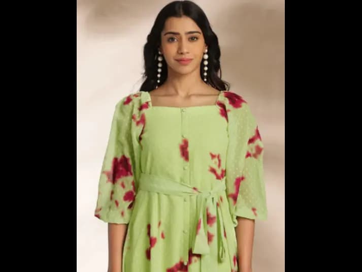 Light Green Dobby Georgette Tie & Dye A-Line Dress (5)