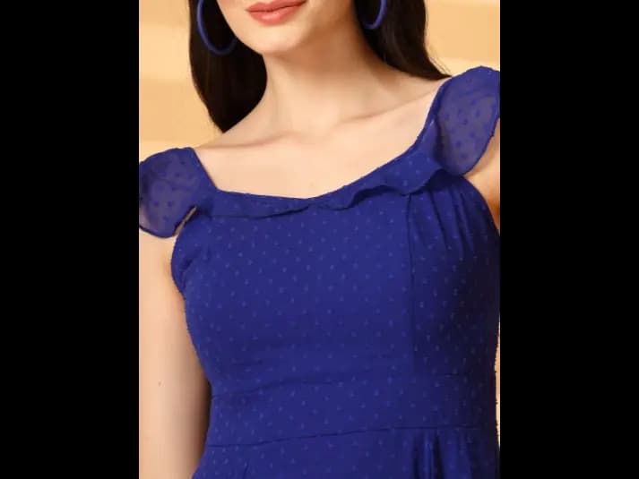 Georgette Round Neck Flutter Sleeves Fit & Flare Maxi Dress (5)