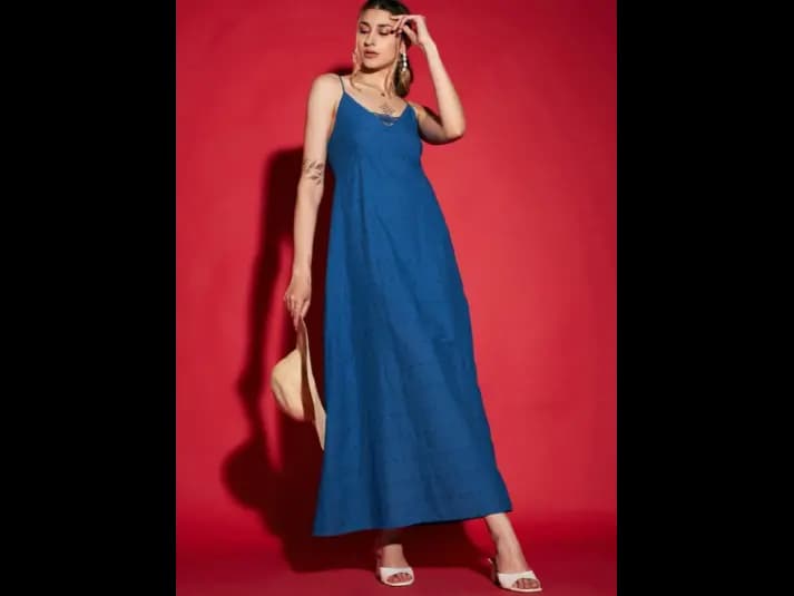 Blue Shoulder Straps A-Line Dress (2)