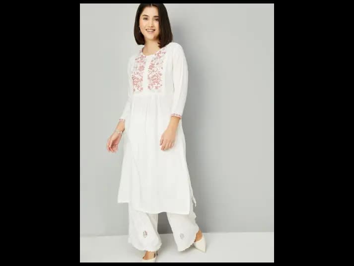 Floral Yoke Design Thread Work A-Line Kurta