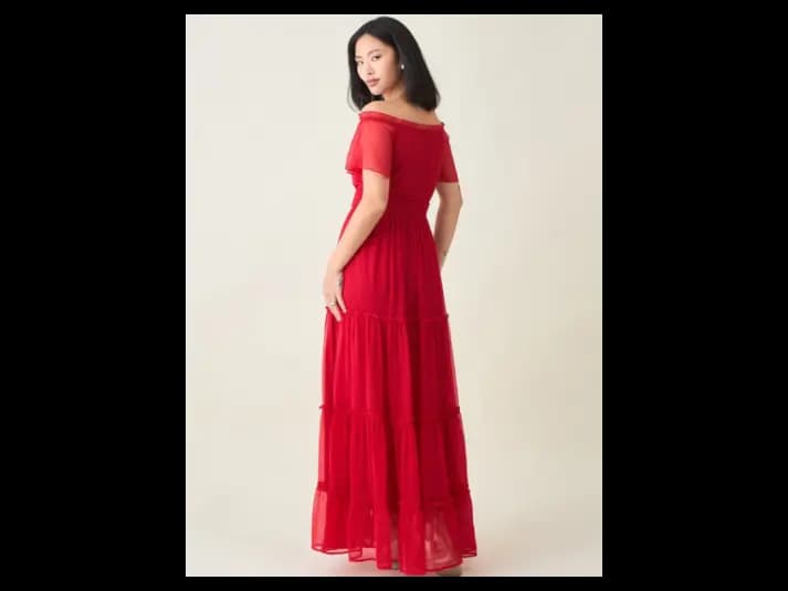 Women Off-Shoulder Layered Chiffon Maxi Dress (4)